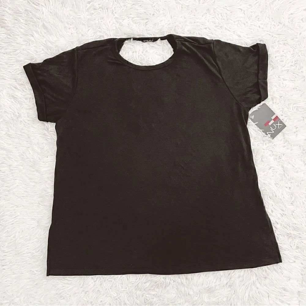 NUX Black Cutout Open Back Oversized Workout Top Size M NWT